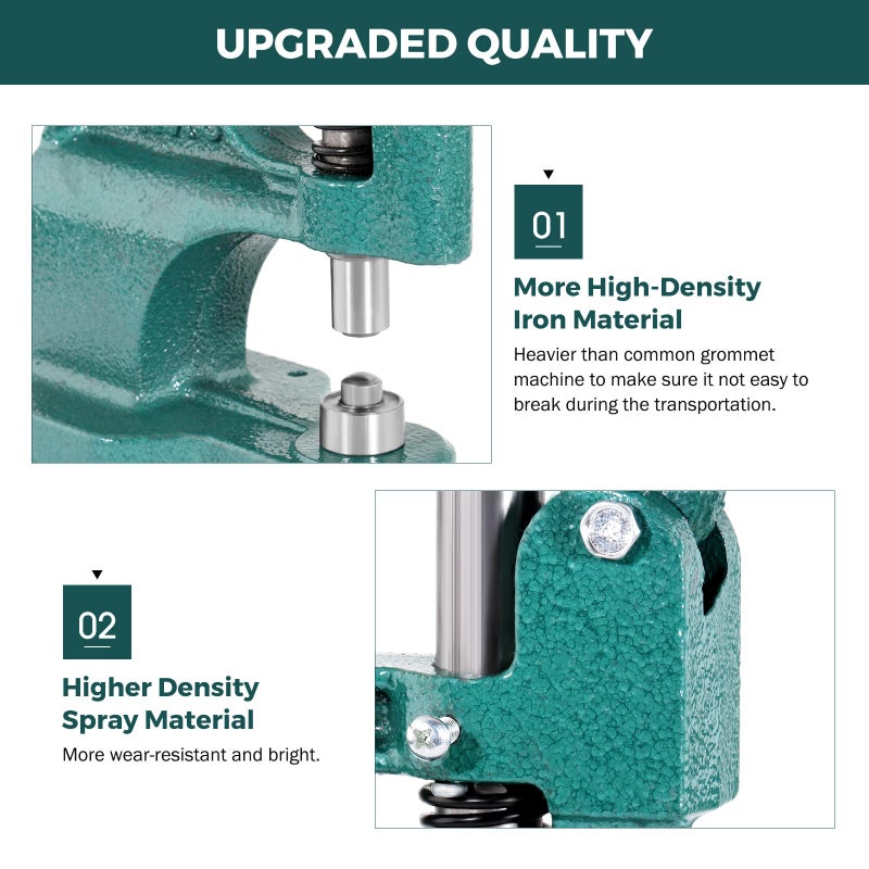 BEAMNOVA Grommet Tool Kit Hand Press Eyelet Setter Machine 1/4, 3/8, 1/2 Inch (6, 10, 12 mm) Setting Dies, 1500 Golden Grommets - Image 4